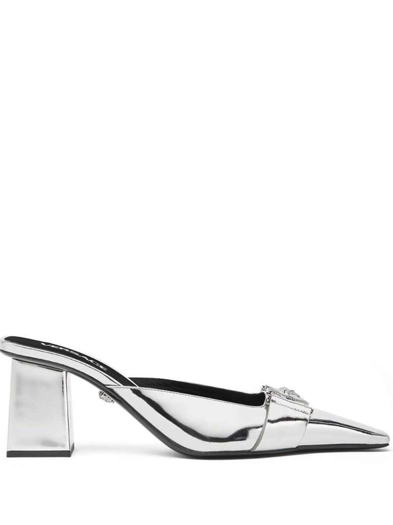 Silver-tone Medusa Leather Mules