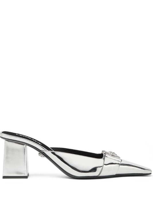 Silver-tone Medusa Leather Mules