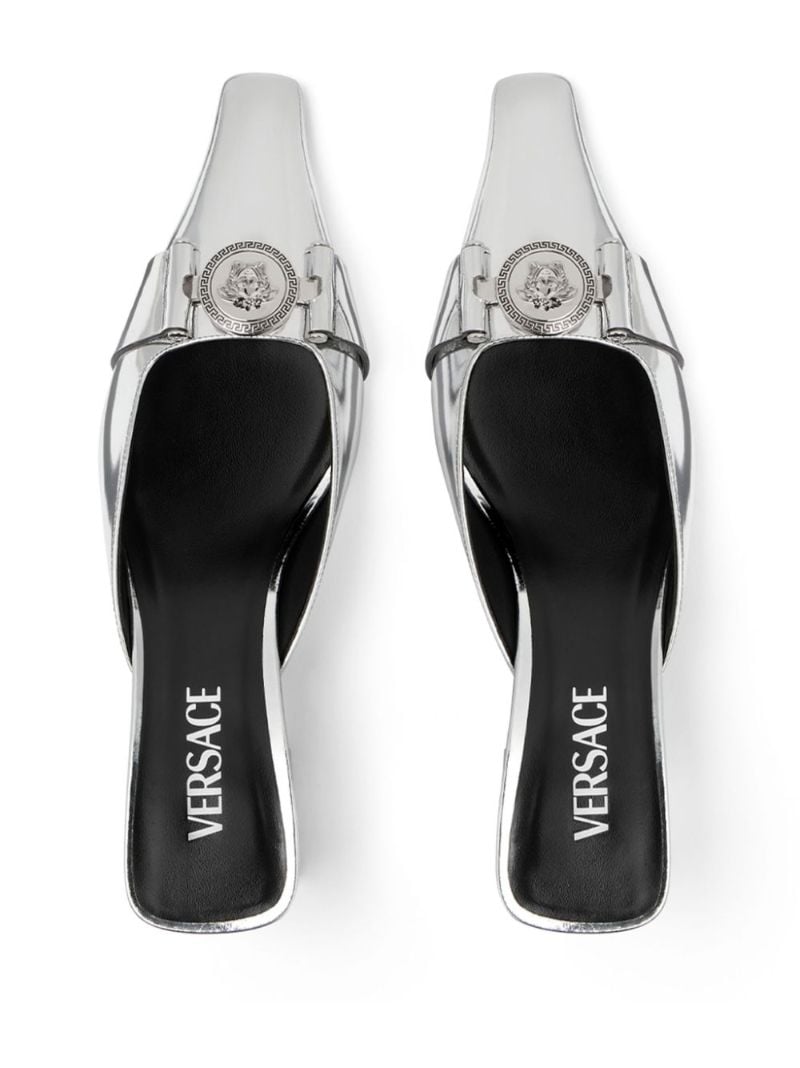 Silver-tone Medusa Leather Mules