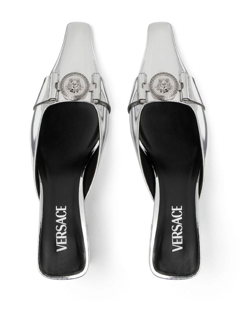 Silver-tone Medusa Leather Mules