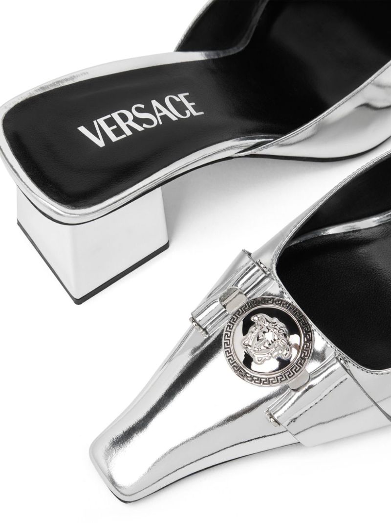 Silver-tone Medusa Leather Mules