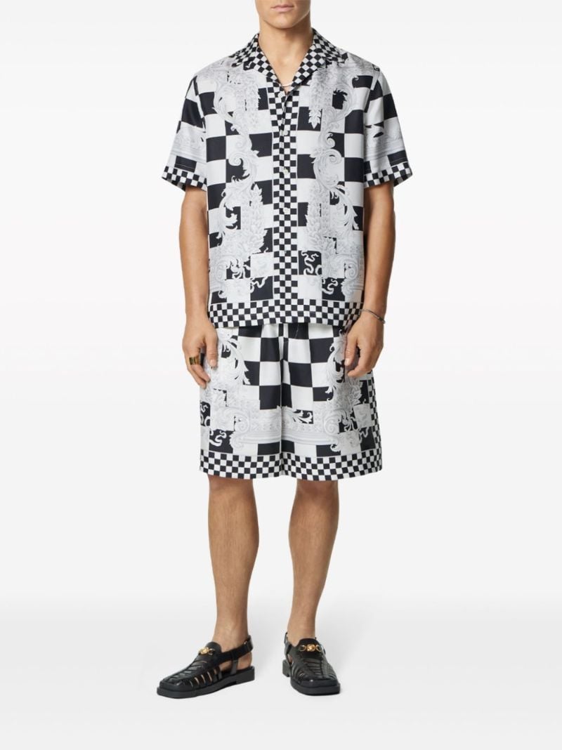 Black Medusa Contrasto Checked Silk Shirt