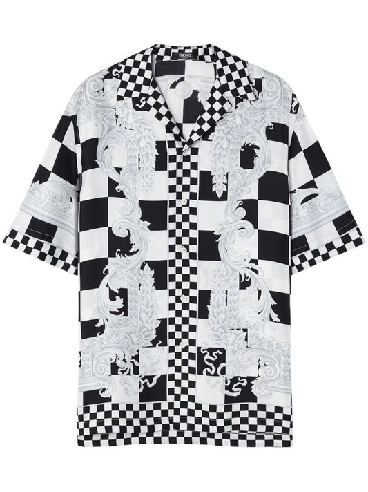 Black Medusa Contrasto Checked Silk Shirt