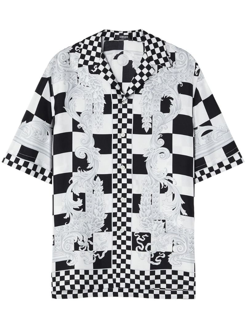 Black Medusa Contrasto Checked Silk Shirt