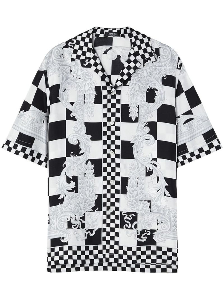 Black Medusa Contrasto Checked Silk Shirt