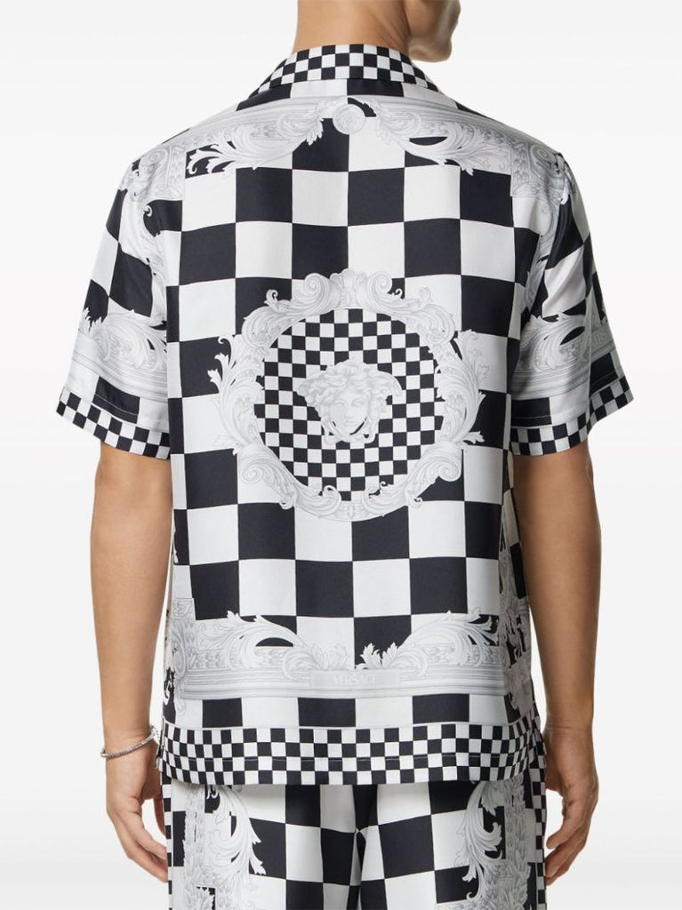 Black Medusa Contrasto Checked Silk Shirt