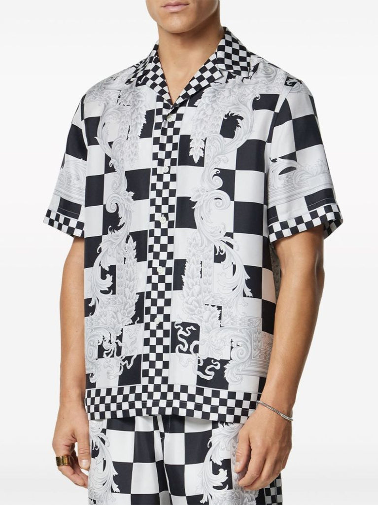 Black Medusa Contrasto Checked Silk Shirt