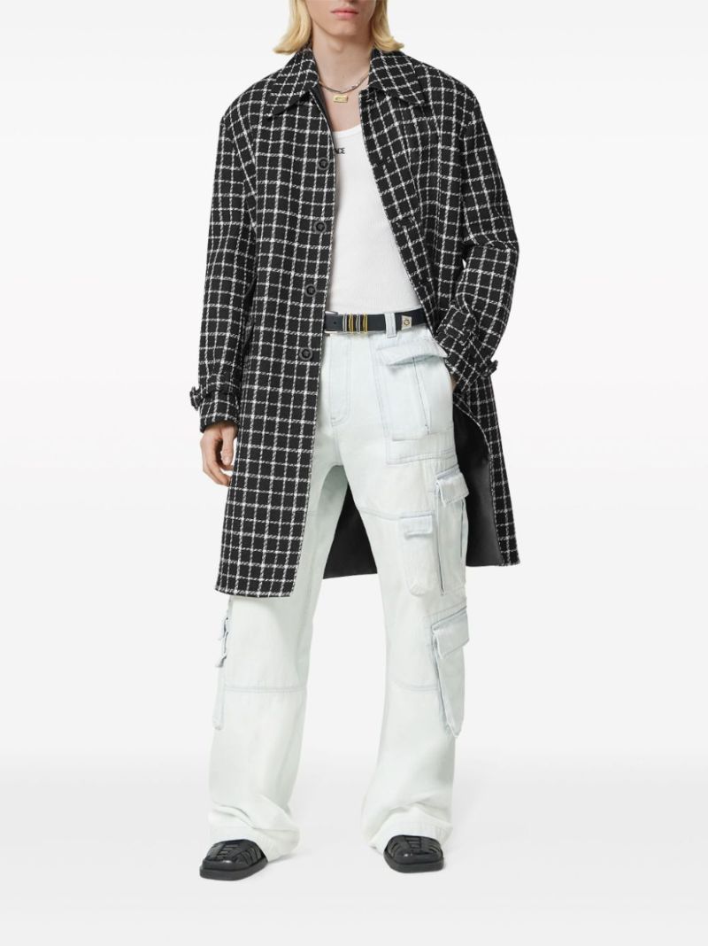 Black Checked Tweed Wool Coat