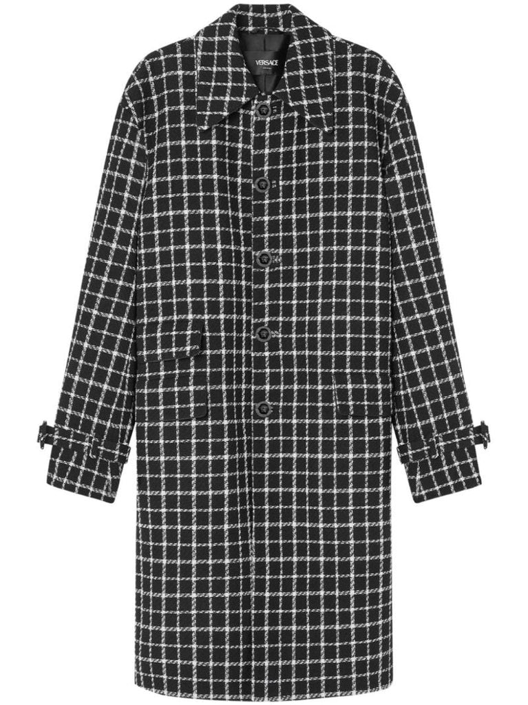 Black Checked Tweed Wool Coat