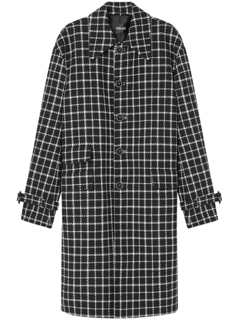Black Checked Tweed Wool Coat