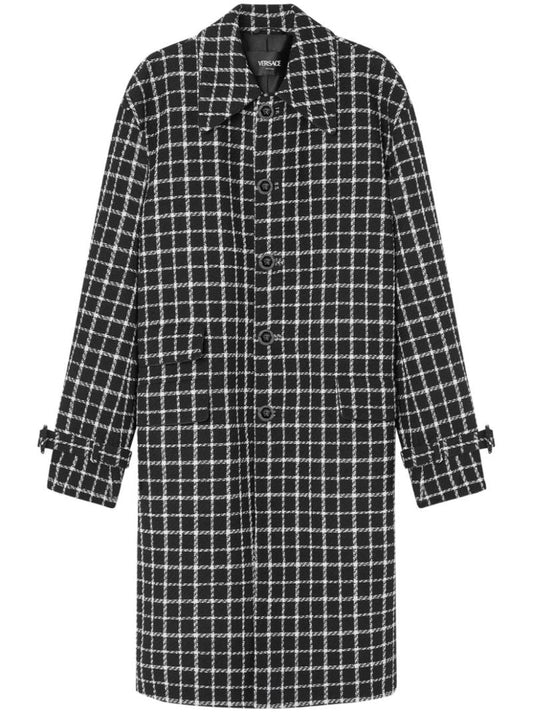 Black Checked Tweed Wool Coat