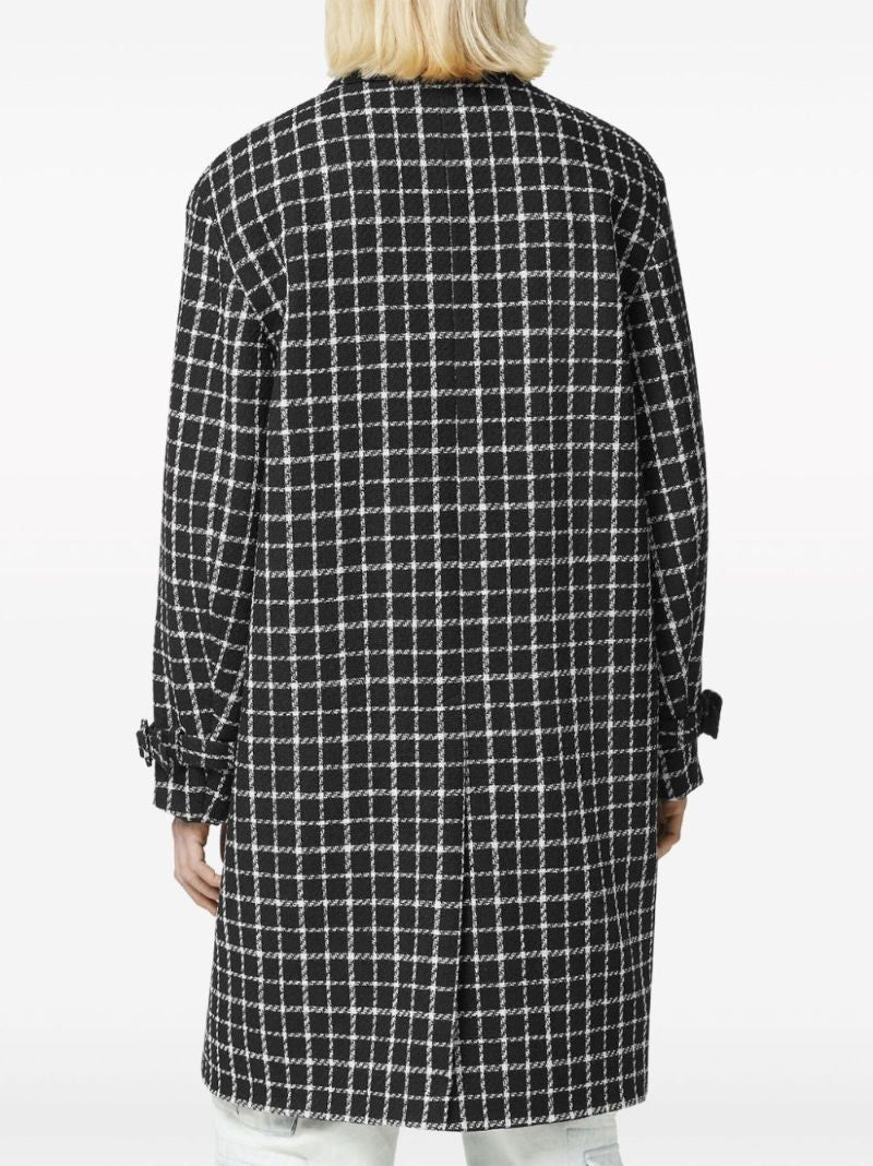 Black Checked Tweed Wool Coat