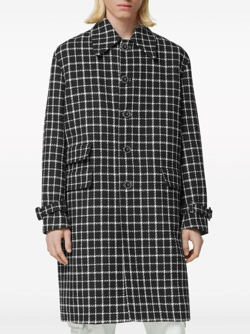 Black Checked Tweed Wool Coat