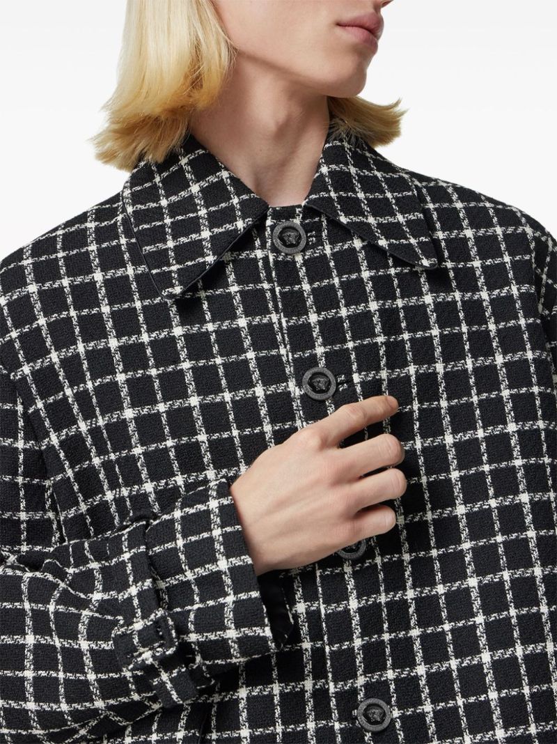 Black Checked Tweed Wool Coat