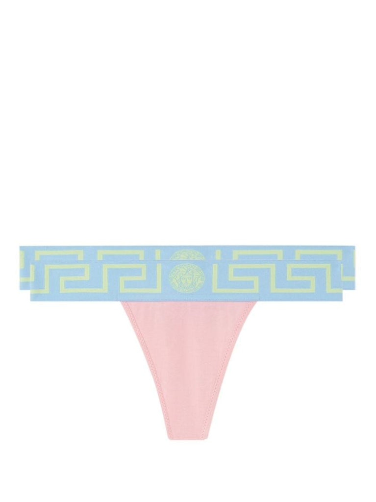 Pink Greca Border Thongs Set