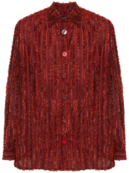 Red Fringed Velvet Long-sleeve Shirt