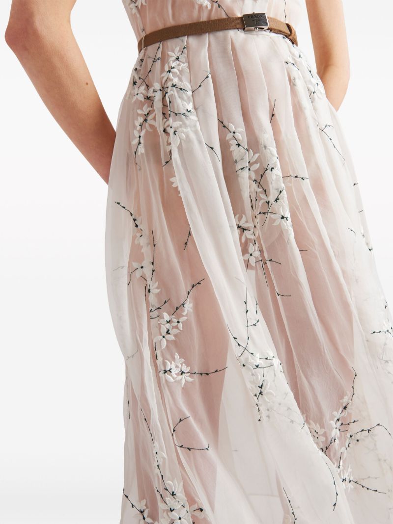 White Floral Embroidery Midi Dress