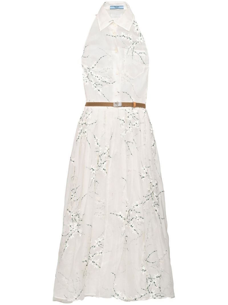 White Floral Embroidery Midi Dress