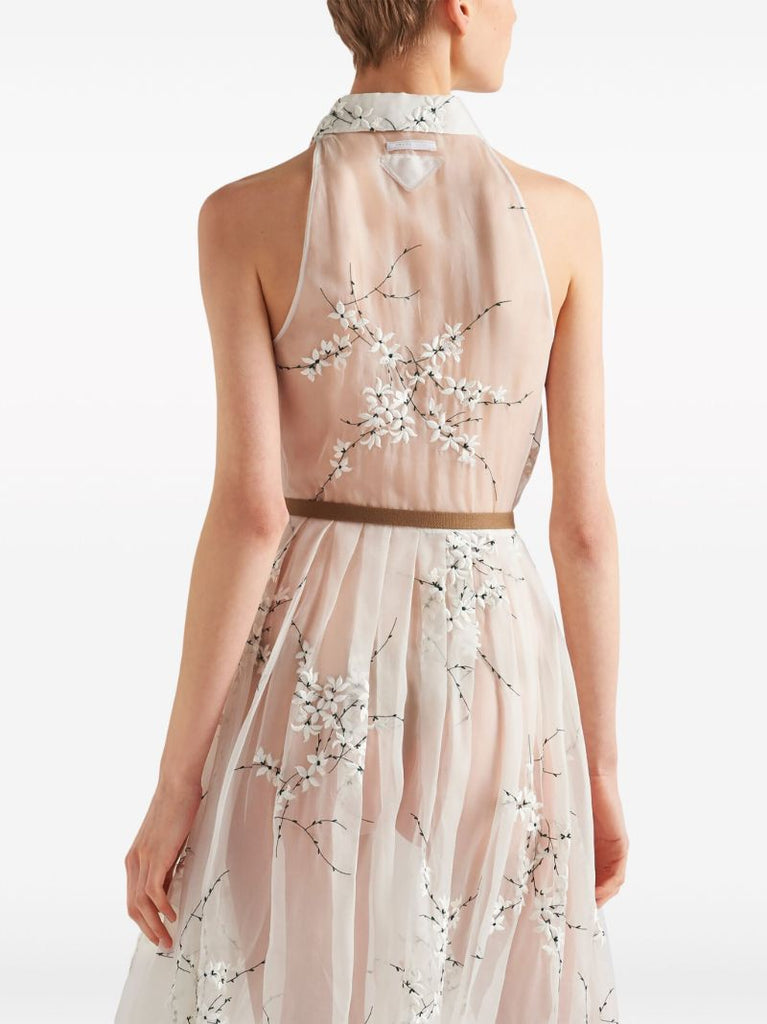 White Floral Embroidery Midi Dress