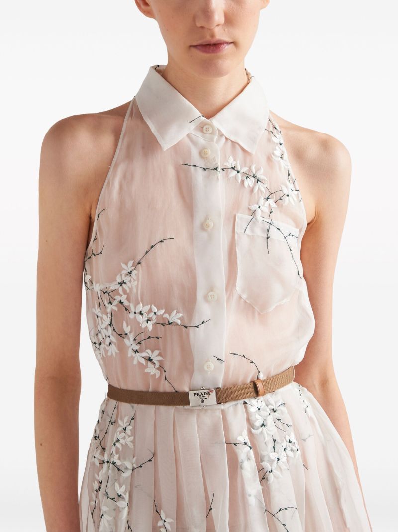 White Floral Embroidery Midi Dress