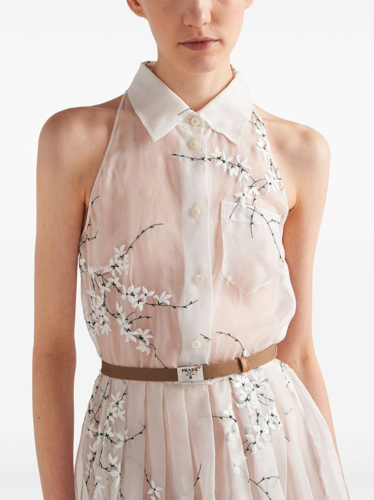 White Floral Embroidery Midi Dress