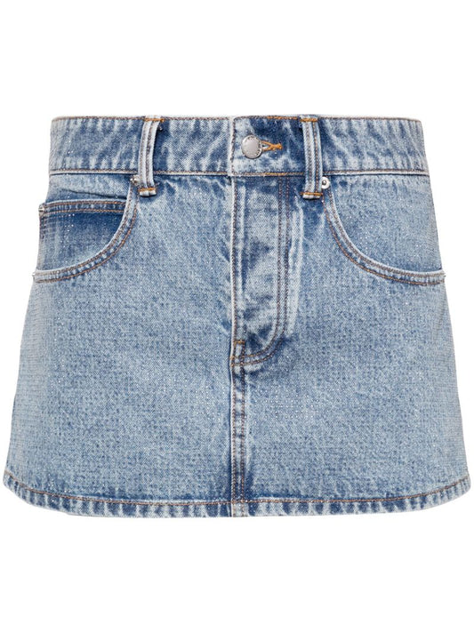 Blue Rhinestone Denim Mini Skirt