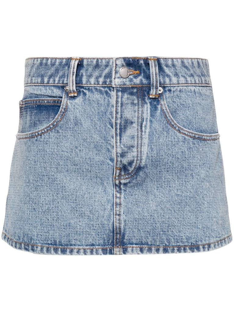 Blue Rhinestone Denim Mini Skirt