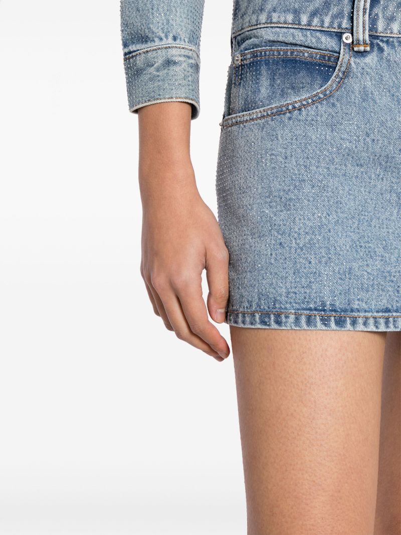 Blue Rhinestone Denim Mini Skirt
