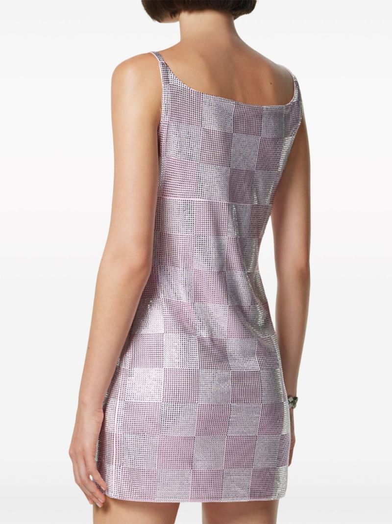 Pink Checked Rhinestone-embellished Mini Dress