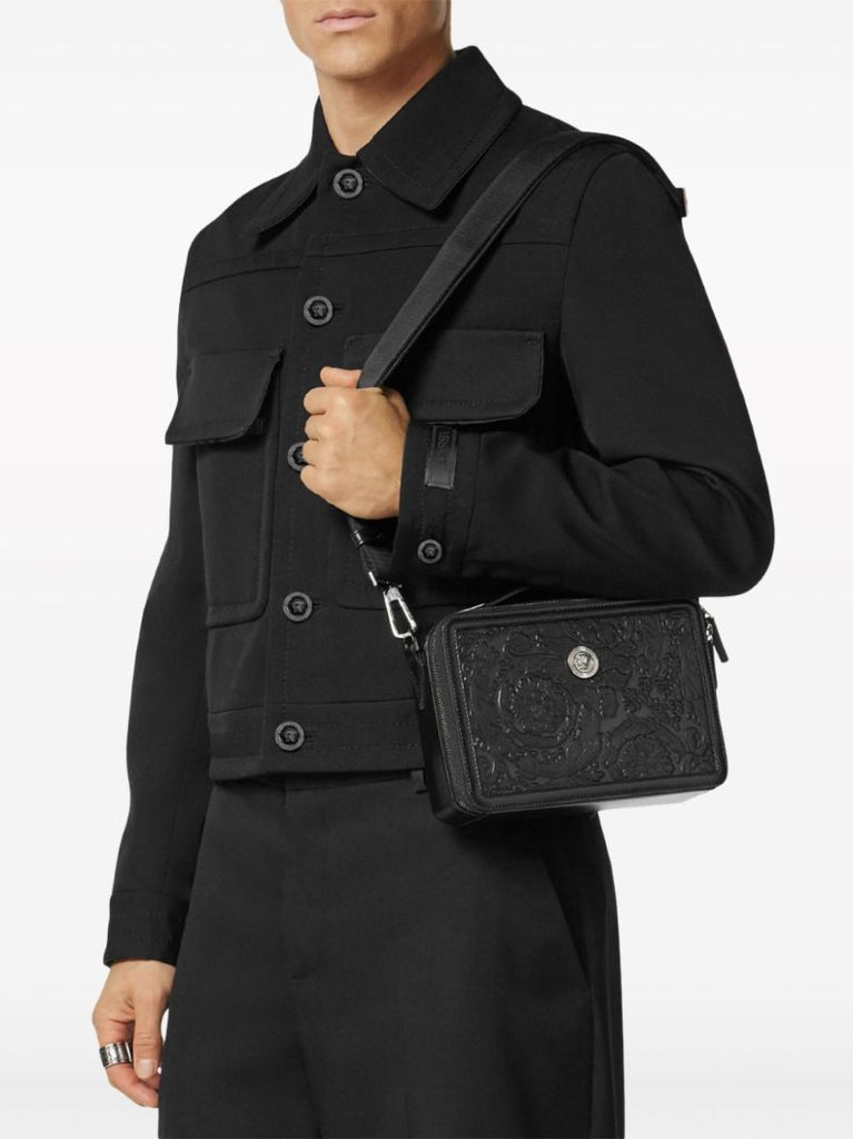 Black Medusa Biggie Barocco Leather Messenger Bag