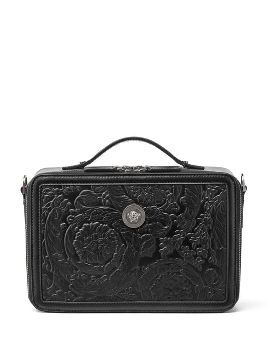 Black Medusa Biggie Barocco Leather Messenger Bag