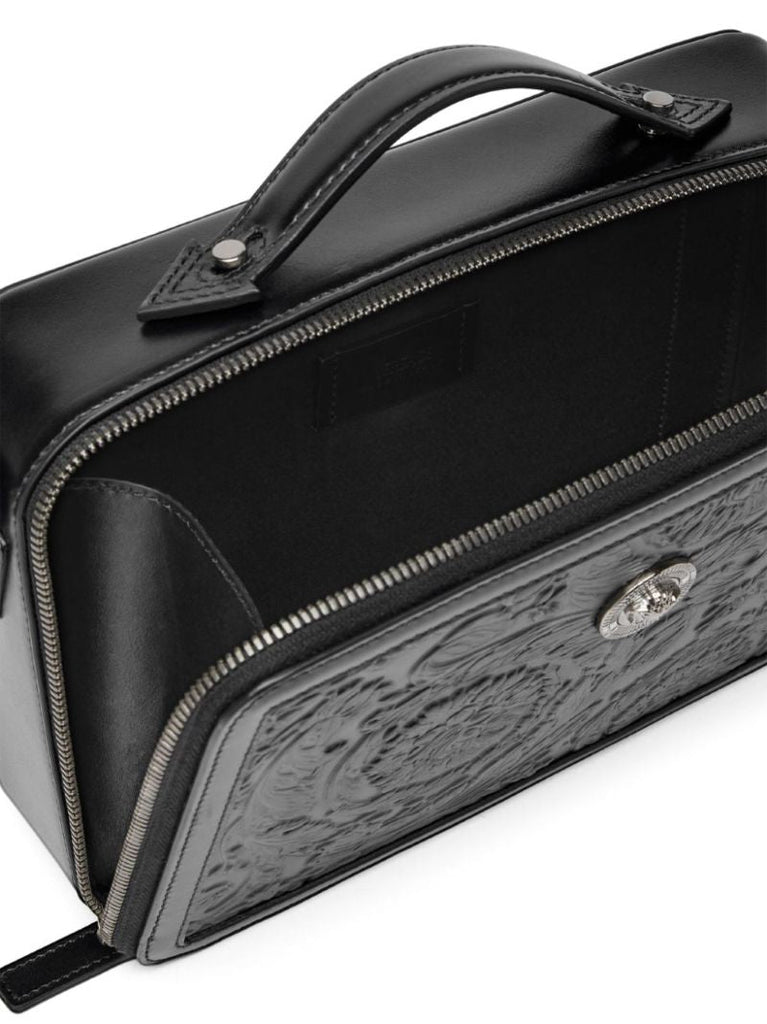 Black Medusa Biggie Barocco Leather Messenger Bag