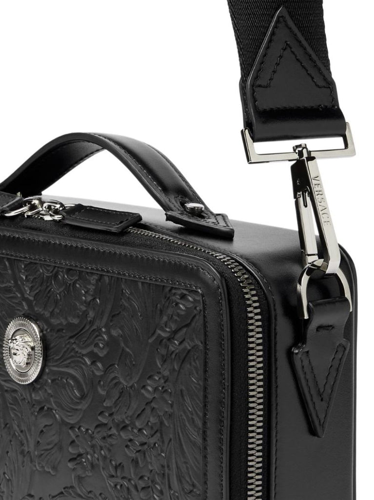 Black Medusa Biggie Barocco Leather Messenger Bag
