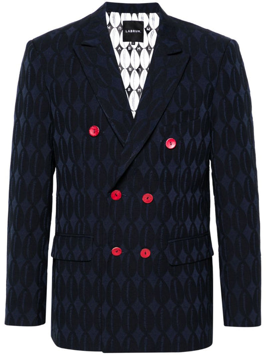 Blue Double-breasted Monogram Blazer