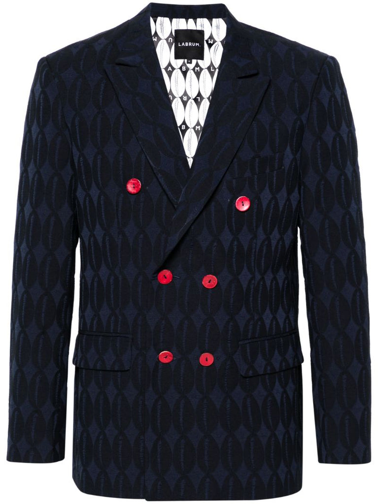 Blue Double-breasted Monogram Blazer