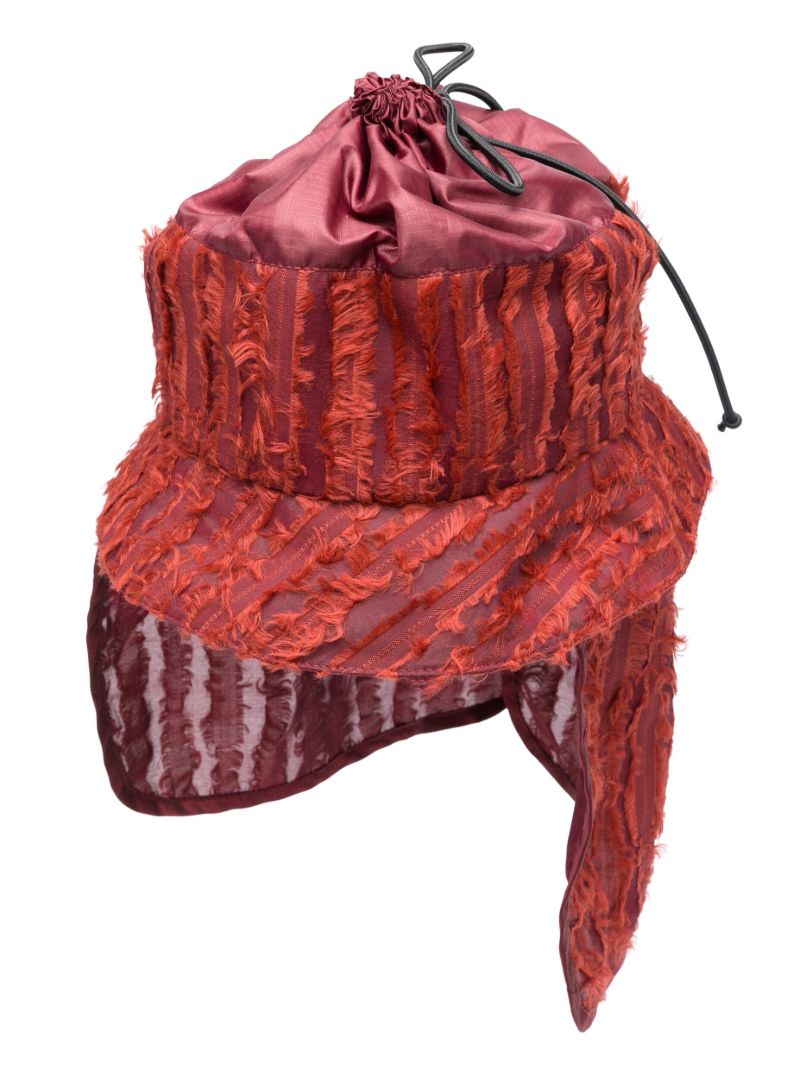 Red Fringed Drawstring Bucket Hat