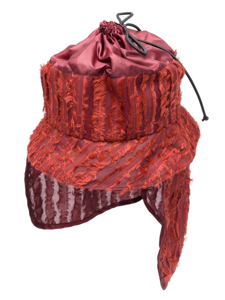 Red Fringed Drawstring Bucket Hat