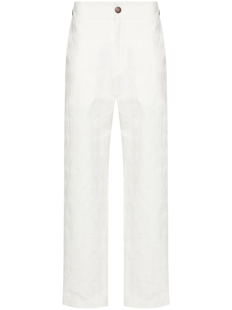 White Monogram-jacquard Straight Trousers