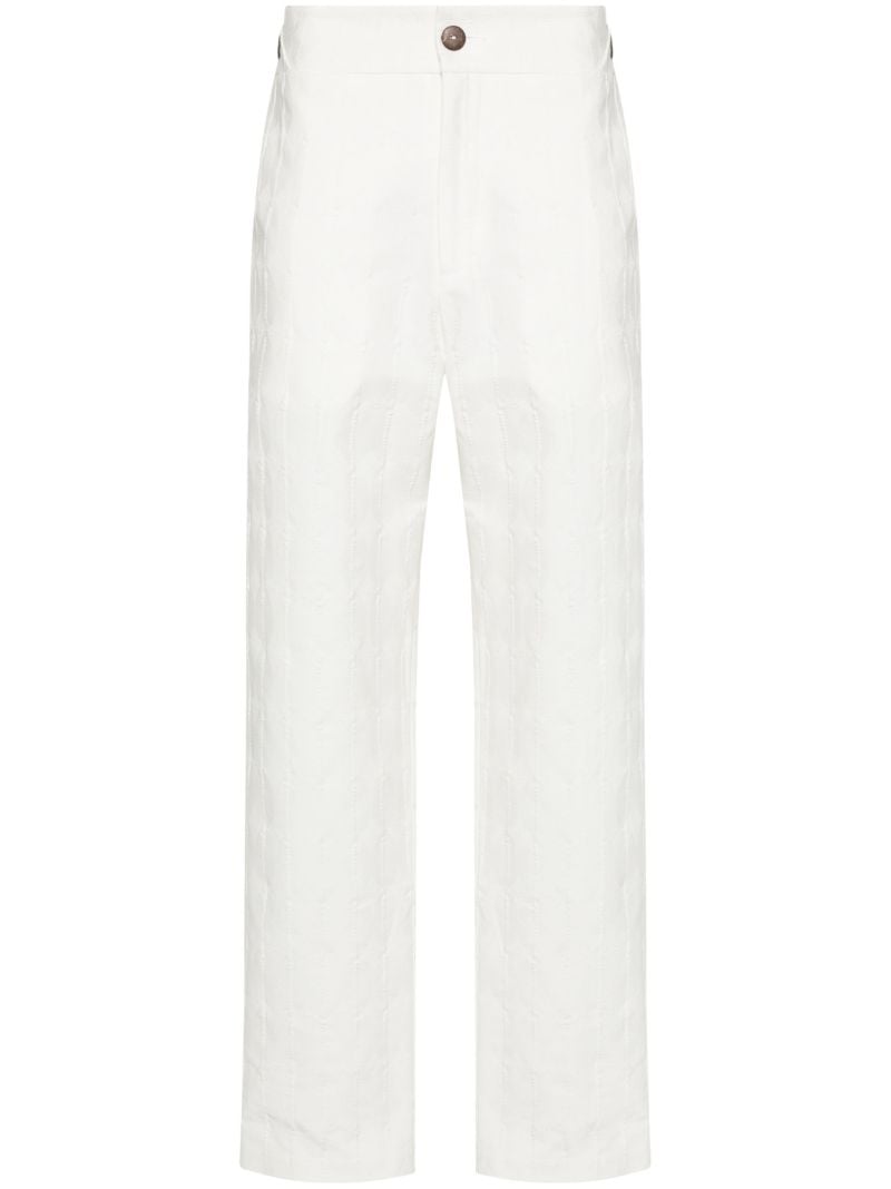 White Monogram-jacquard Straight Trousers