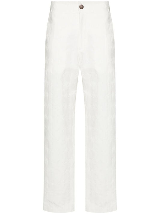 White Monogram-jacquard Straight Trousers