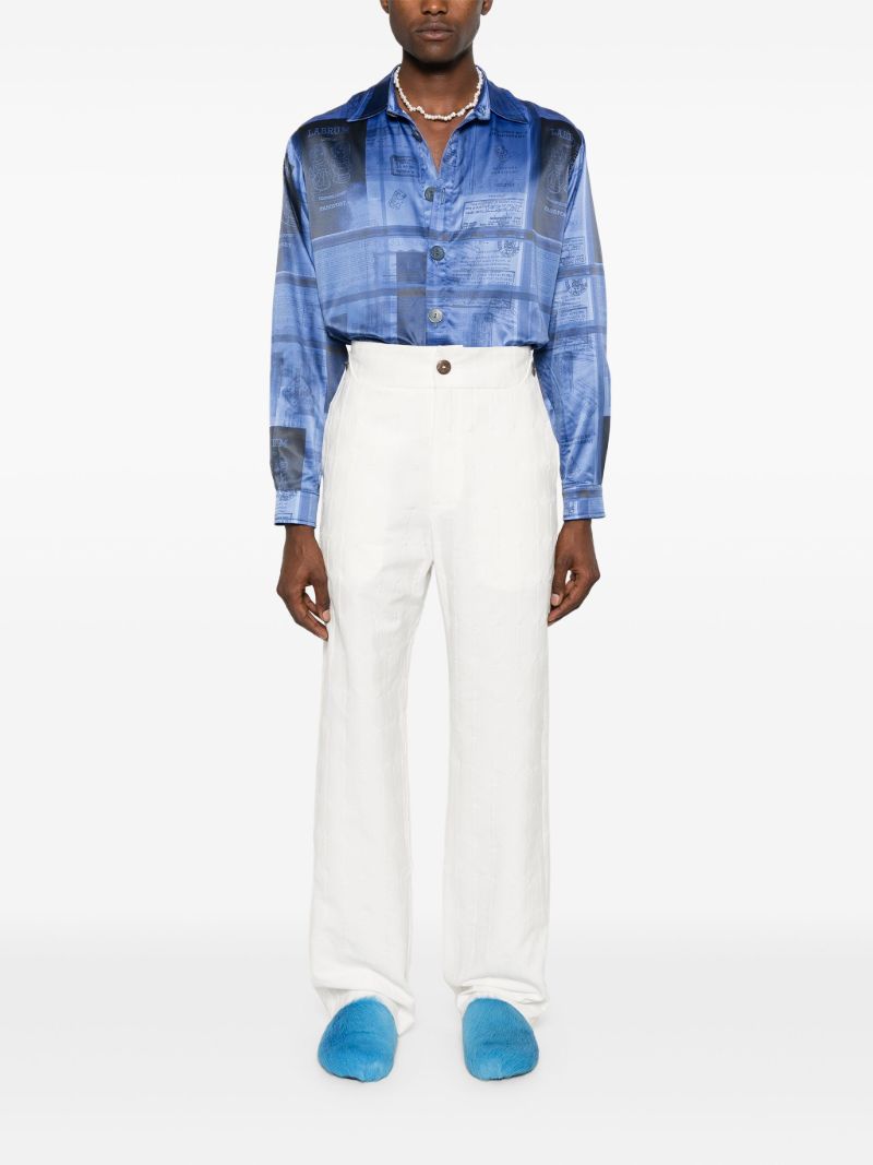 White Monogram-jacquard Straight Trousers