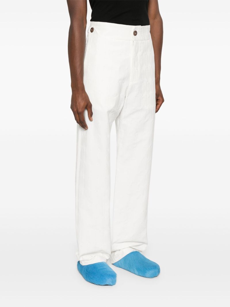 White Monogram-jacquard Straight Trousers
