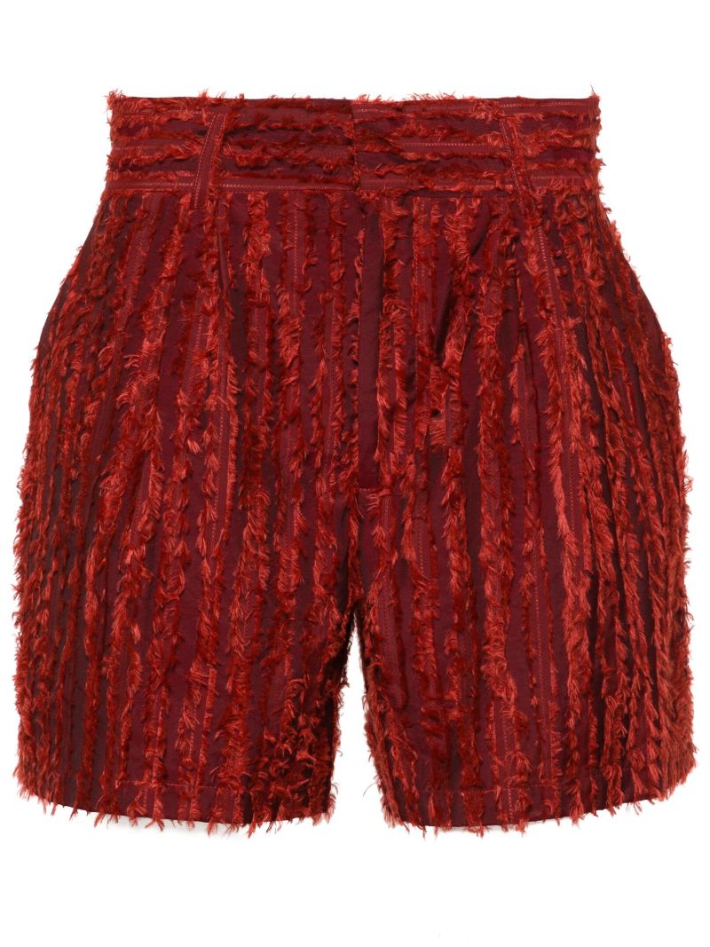 Red Fringed Velvet Bermuda Shorts