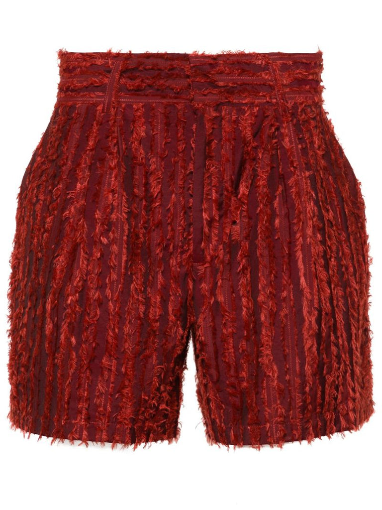 Red Fringed Velvet Bermuda Shorts