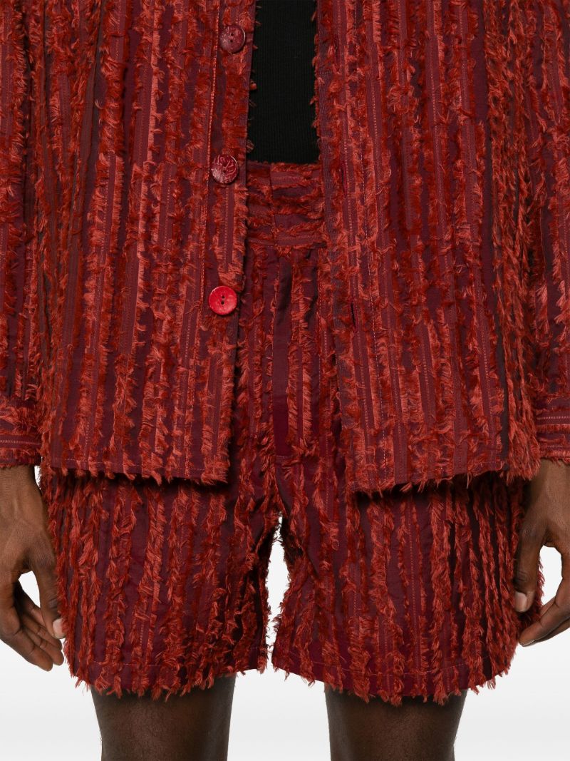 Red Fringed Velvet Bermuda Shorts