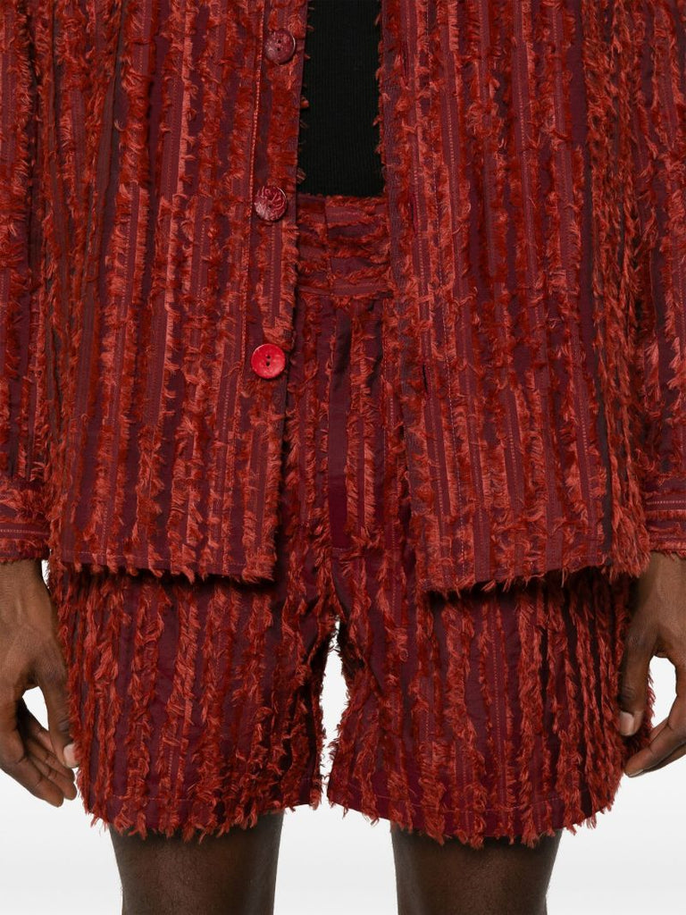 Red Fringed Velvet Bermuda Shorts