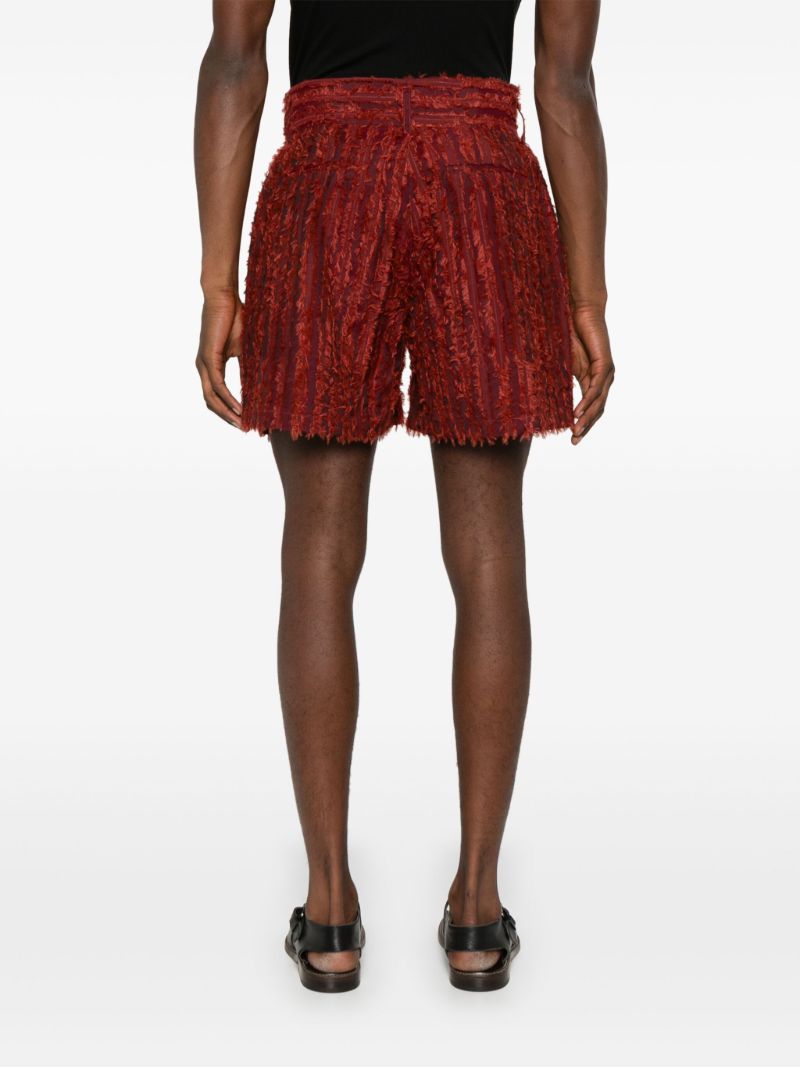 Red Fringed Velvet Bermuda Shorts
