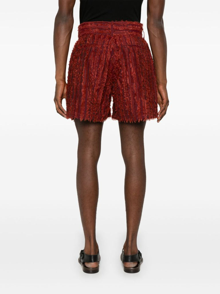 Red Fringed Velvet Bermuda Shorts