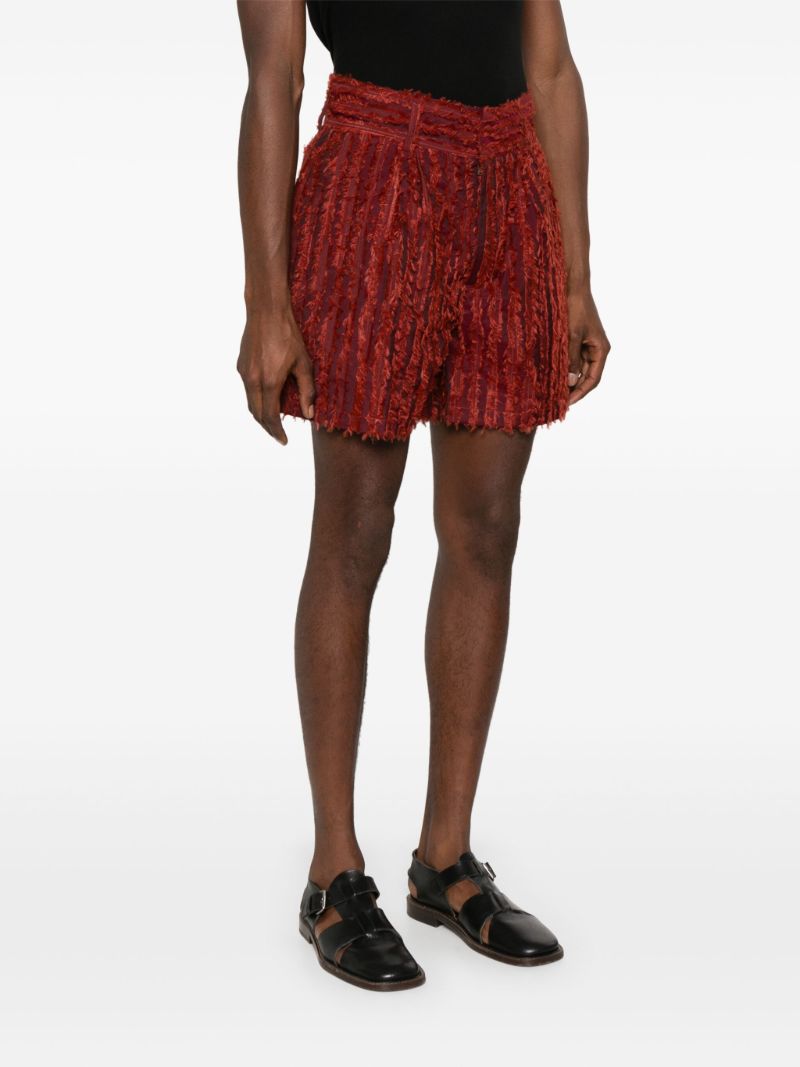Red Fringed Velvet Bermuda Shorts