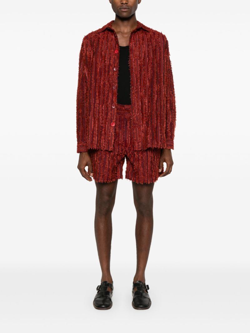 Red Fringed Velvet Bermuda Shorts